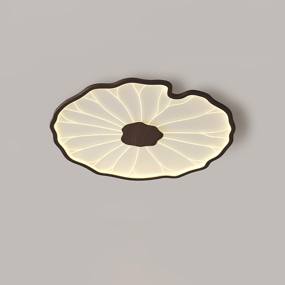 Plafonnier en forme de feuille de lotus, finition bois naturel, pour salon - installation au plafond