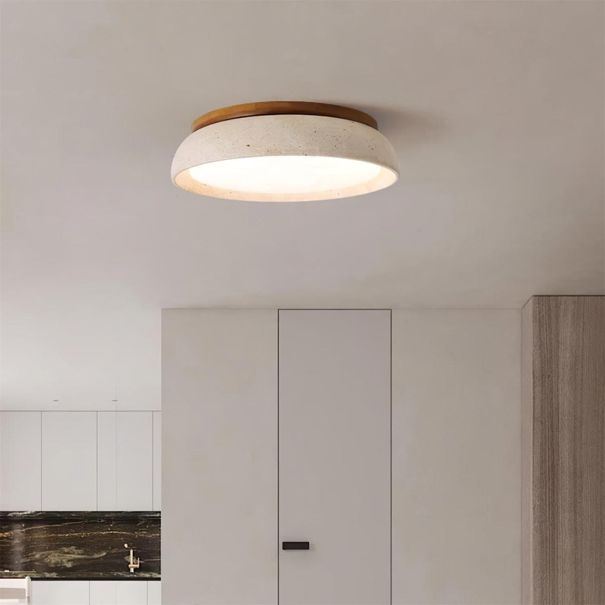 Plafonnier en Pierre Travertin Moderne Beige Métal Chambre - vue de face