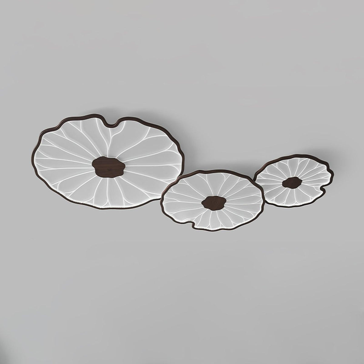 Plafonnier en forme de feuille de lotus, finition bois naturel, pour salon - vue de profil