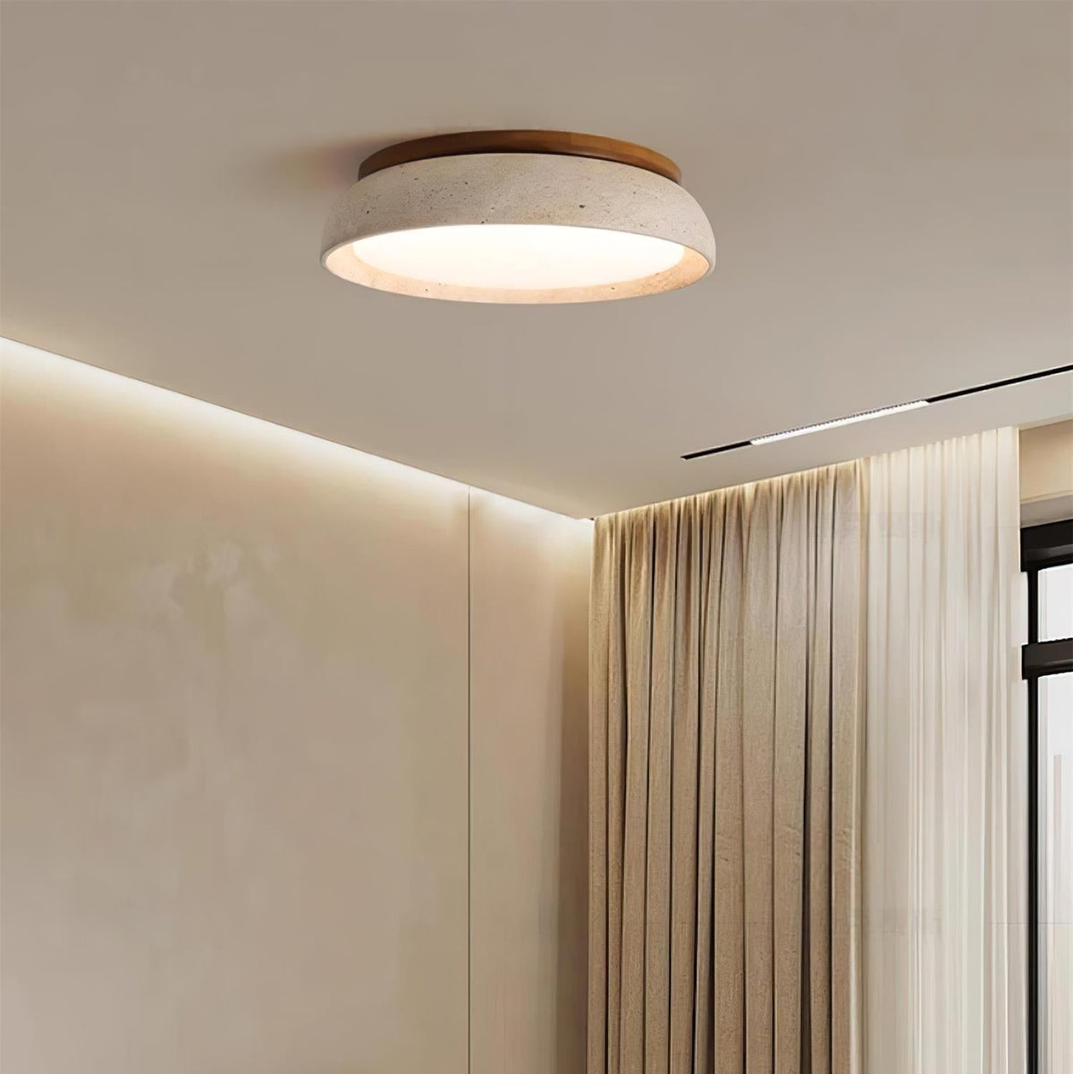 Plafonnier en Pierre Travertin Moderne Beige Métal Chambre - détail du design