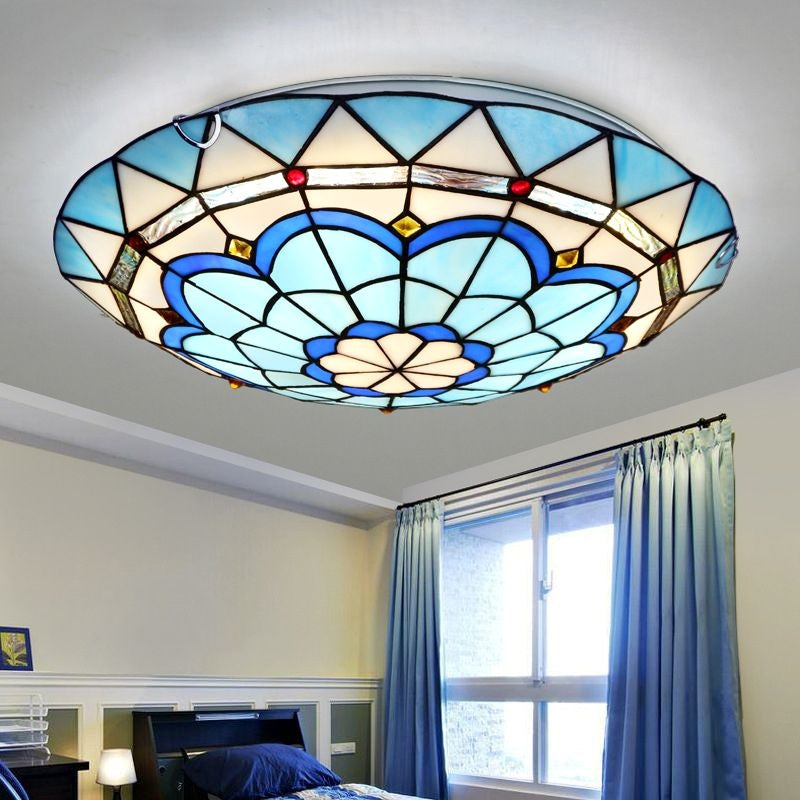 Plafonnier Tiffany en Verre Bleu Salon