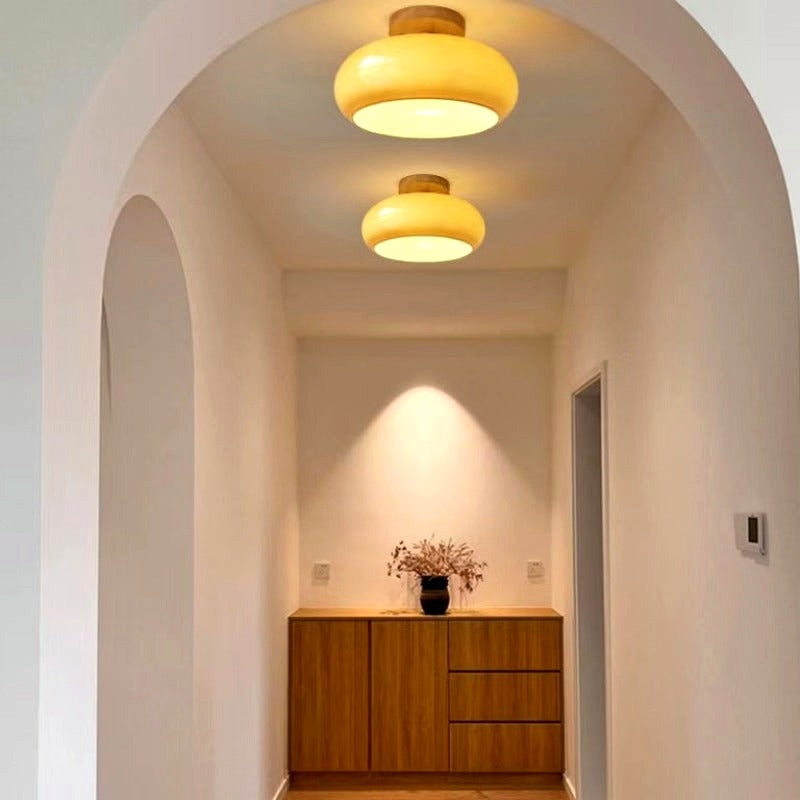 Plafonnier Encastré Minimaliste en Bois et Verre Jaune pour Salon - vue rapprochée