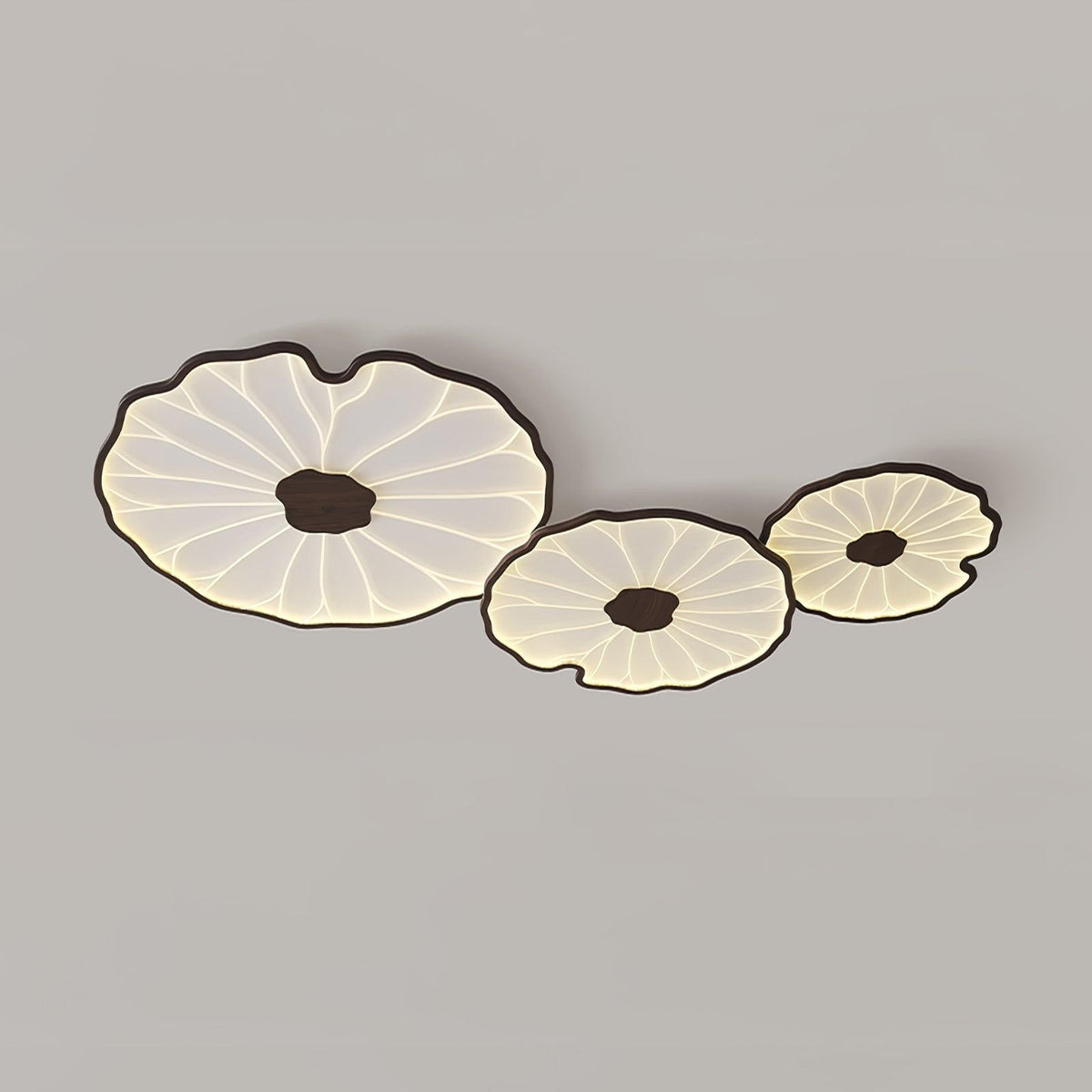 Plafonnier en forme de feuille de lotus, finition bois naturel, pour salon - vue en situation