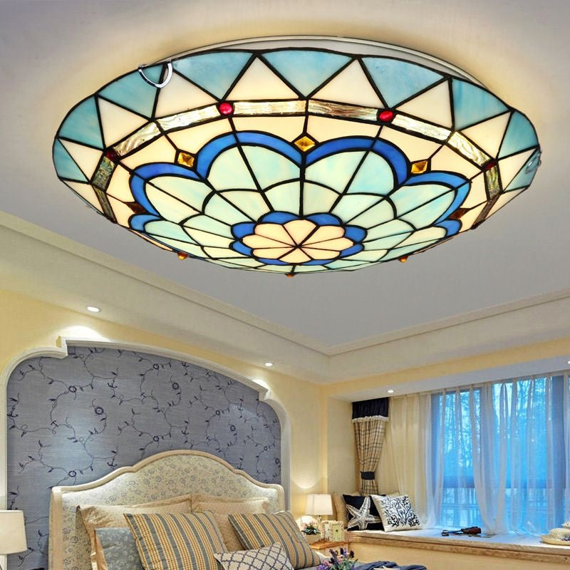 Plafonnier Tiffany en Verre Bleu Salon