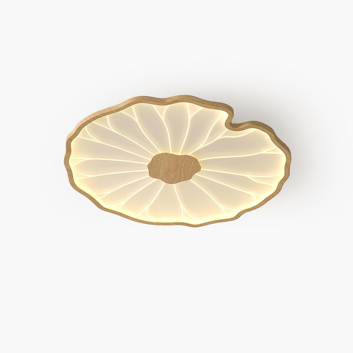 Plafonnier en forme de feuille de lotus, finition bois naturel, pour salon - vue principale