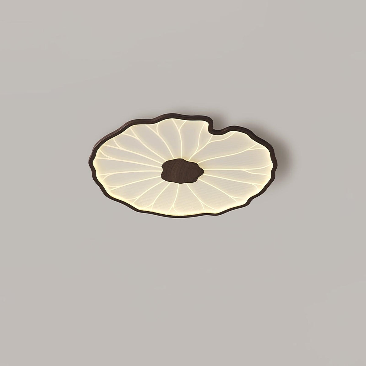 Plafonnier en forme de feuille de lotus, finition bois naturel, pour salon - gros plan texture