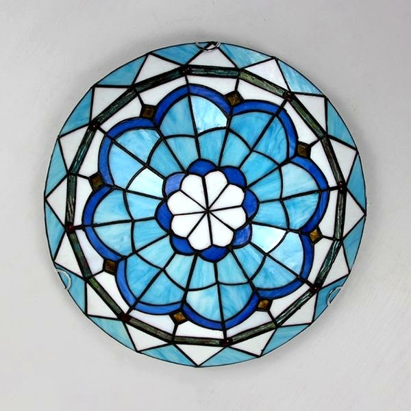 Plafonnier Tiffany en Verre Bleu Salon - vue rapprochée