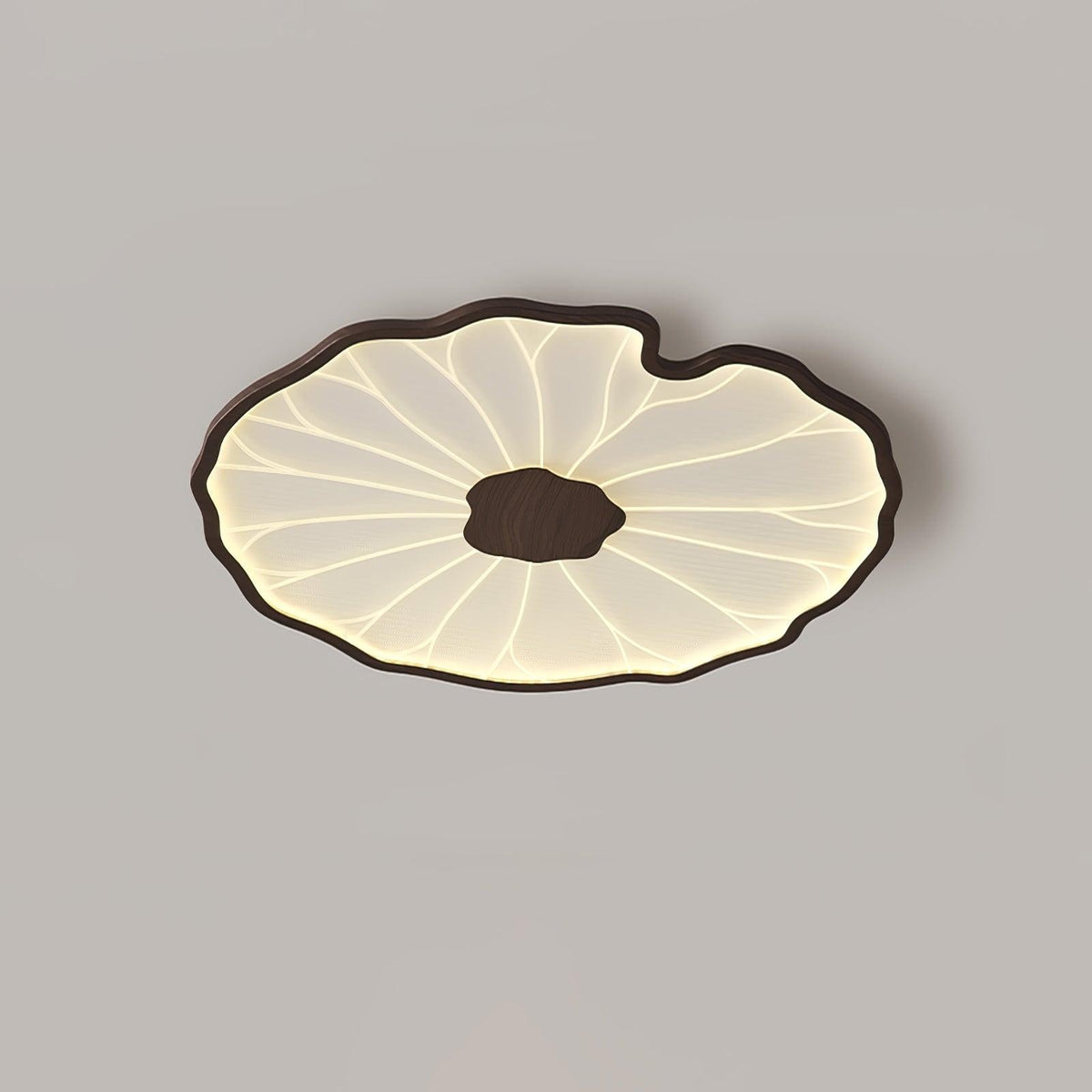 Plafonnier en forme de feuille de lotus, finition bois naturel, pour salon - vue latérale