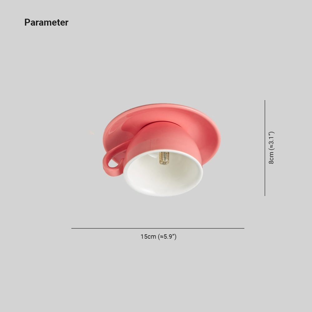 Plafonnier Tasse de Thé Céramique Rose Original - ambiance intérieure