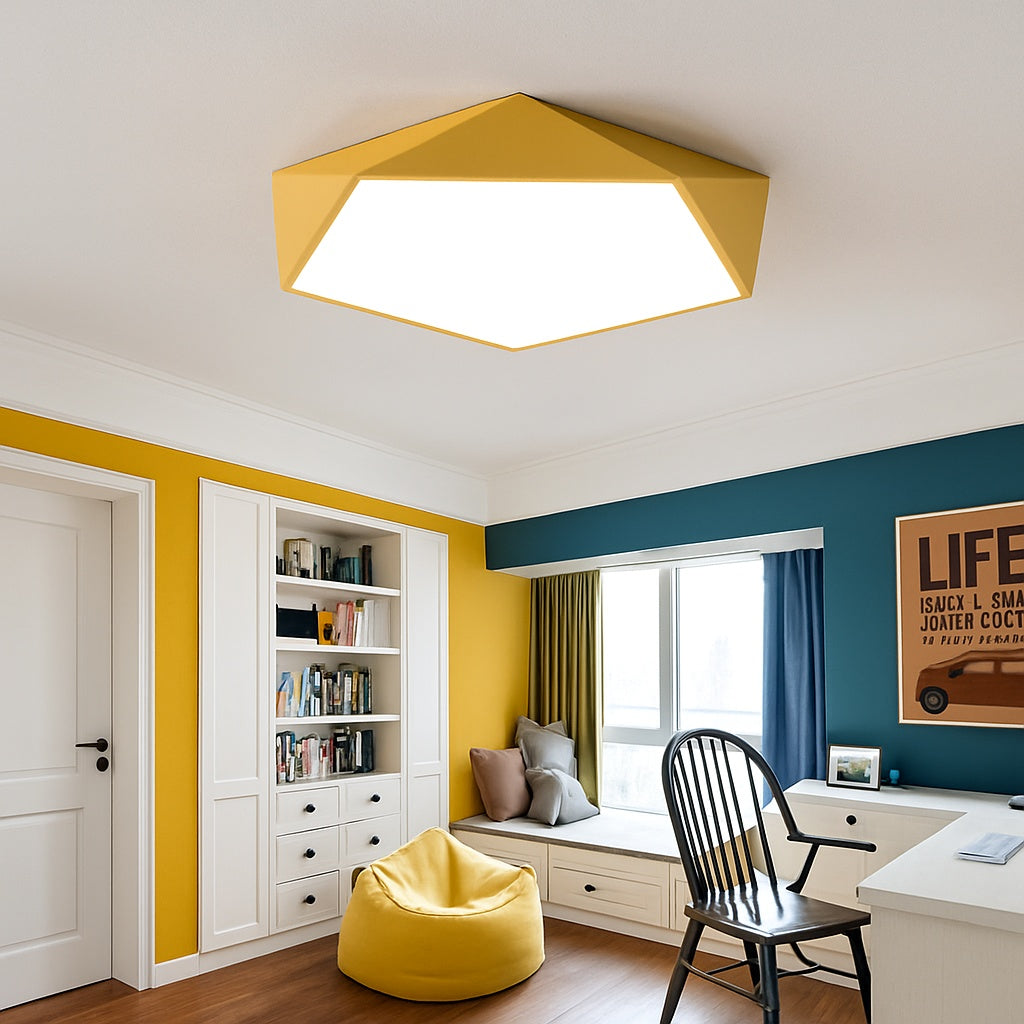 Plafonnier design led géométrique de couleur - éclairage allumé