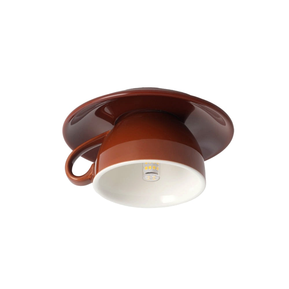 Plafonnier Tasse de Thé Céramique Rose Original - rendu lumière chaude
