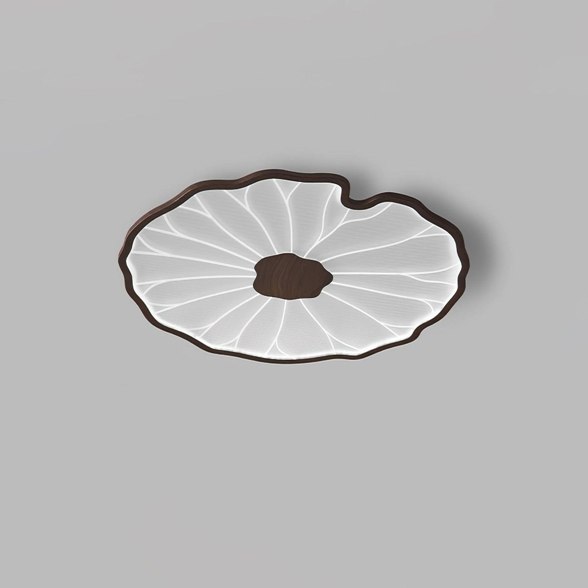 Plafonnier en forme de feuille de lotus, finition bois naturel, pour salon - mise en scène déco