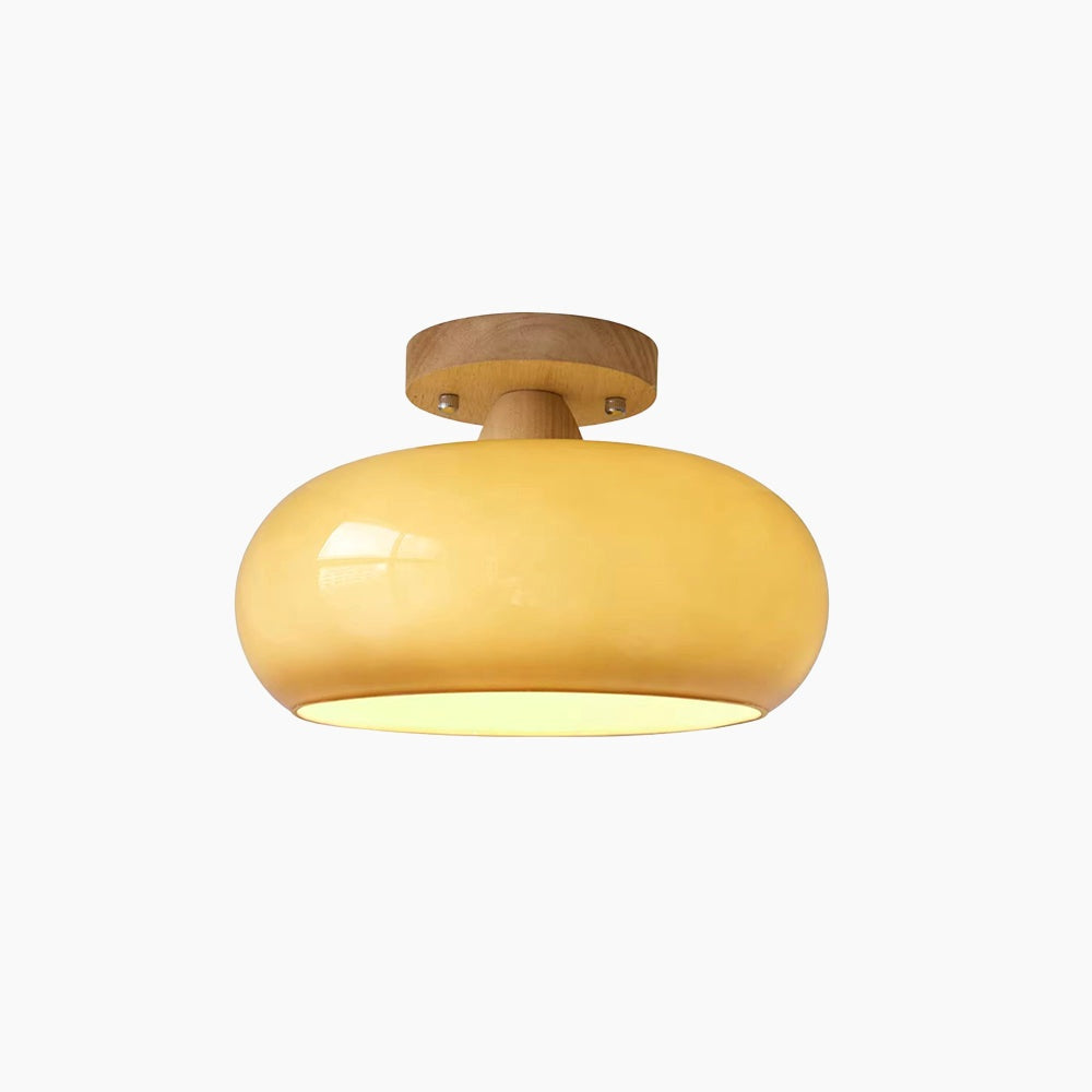 Plafonnier Encastré Minimaliste en Bois et Verre Jaune pour Salon - vue principale