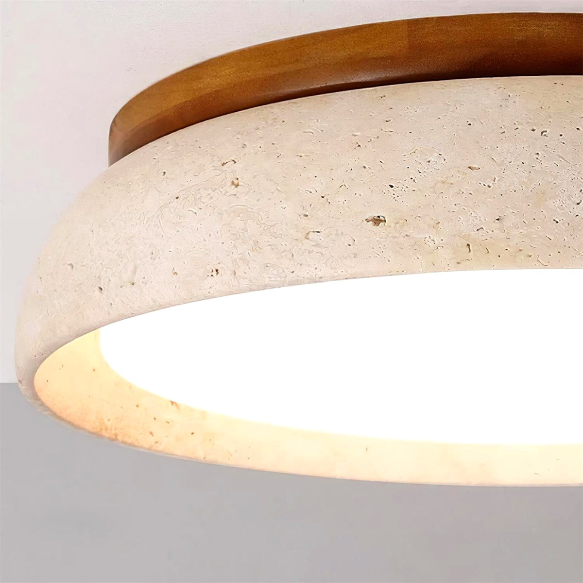 Plafonnier en Pierre Travertin Moderne Beige Métal Chambre - vue du dessous