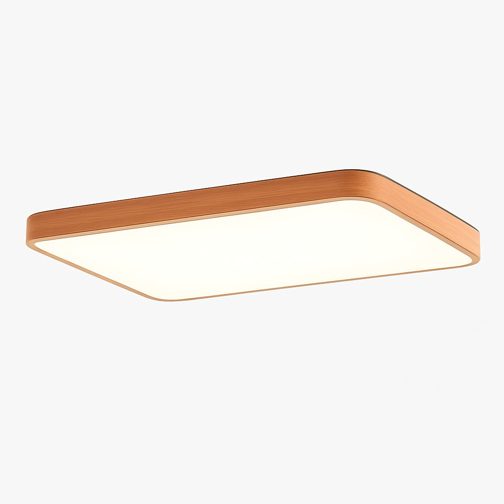 Plafonnier led rectangle à bordure arrondie en bois - vue principale