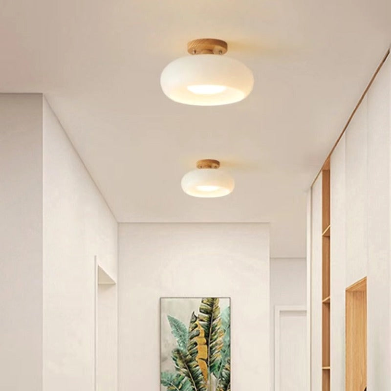 Plafonnier Encastré Minimaliste en Bois et Verre Jaune pour Salon