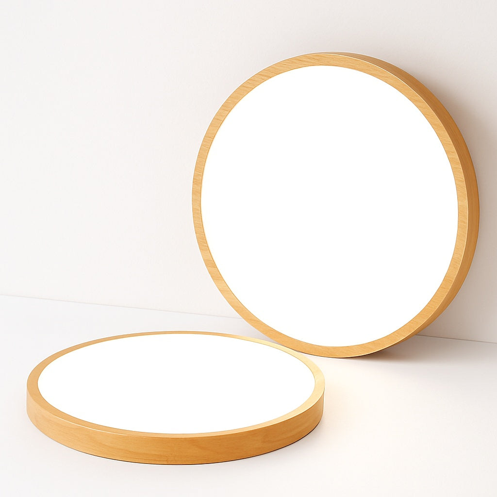 Plafonnier en bois à led très fin en forme de rond - vue en situation