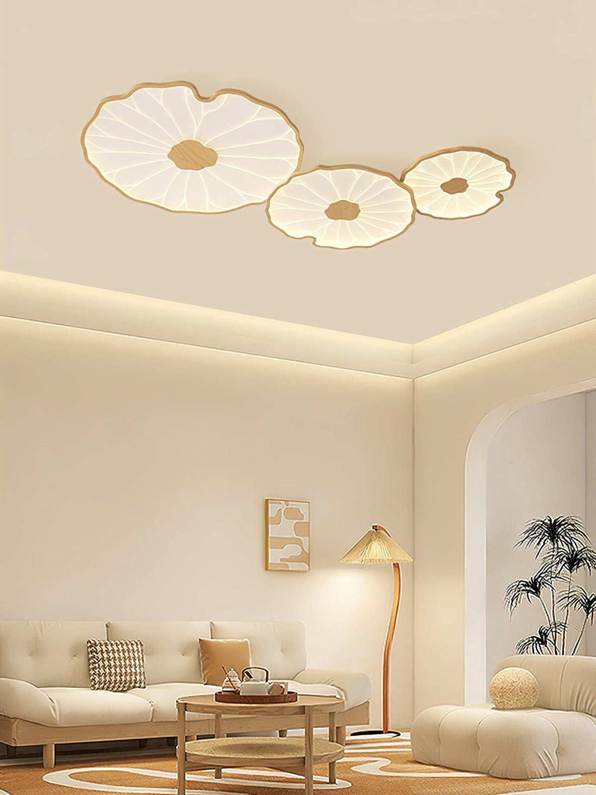 Plafonnier en forme de feuille de lotus, finition bois naturel, pour salon - coloris disponibles