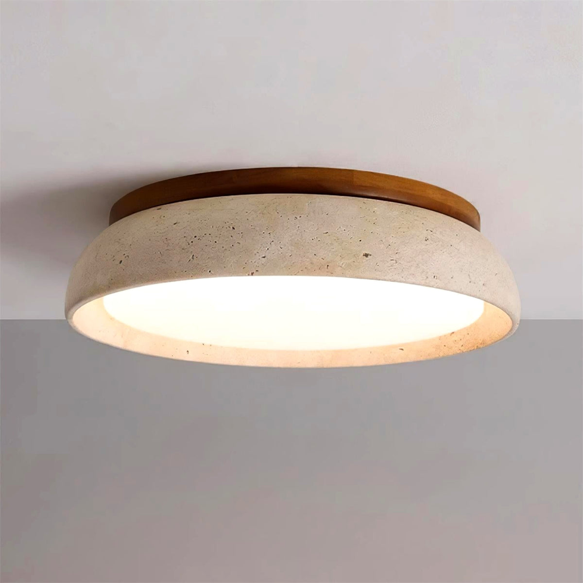Plafonnier en Pierre Travertin Moderne Beige Métal Chambre - finition et matériaux