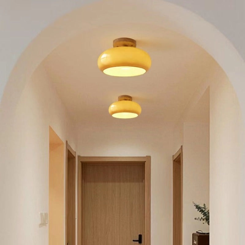 Plafonnier Encastré Minimaliste en Bois et Verre Jaune pour Salon