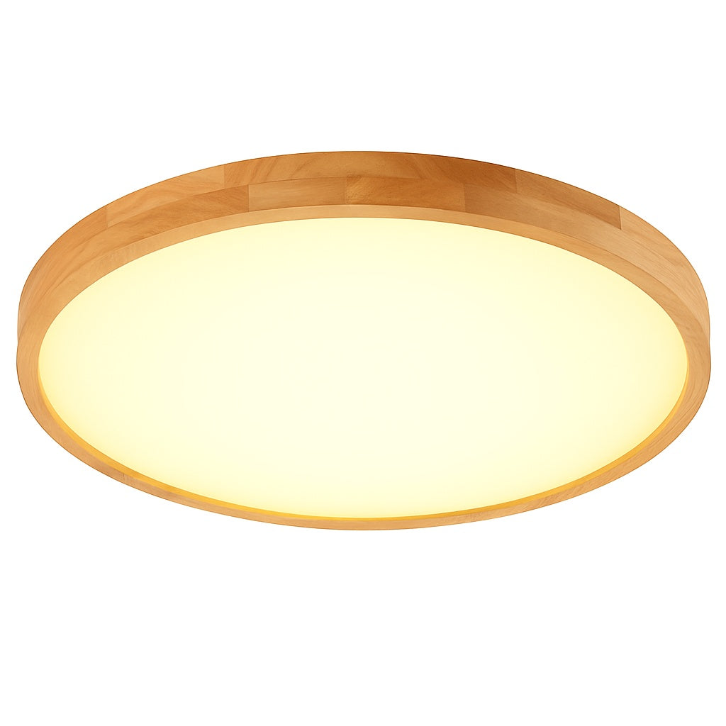 Plafonnier en bois à led très fin en forme de rond - détail du design