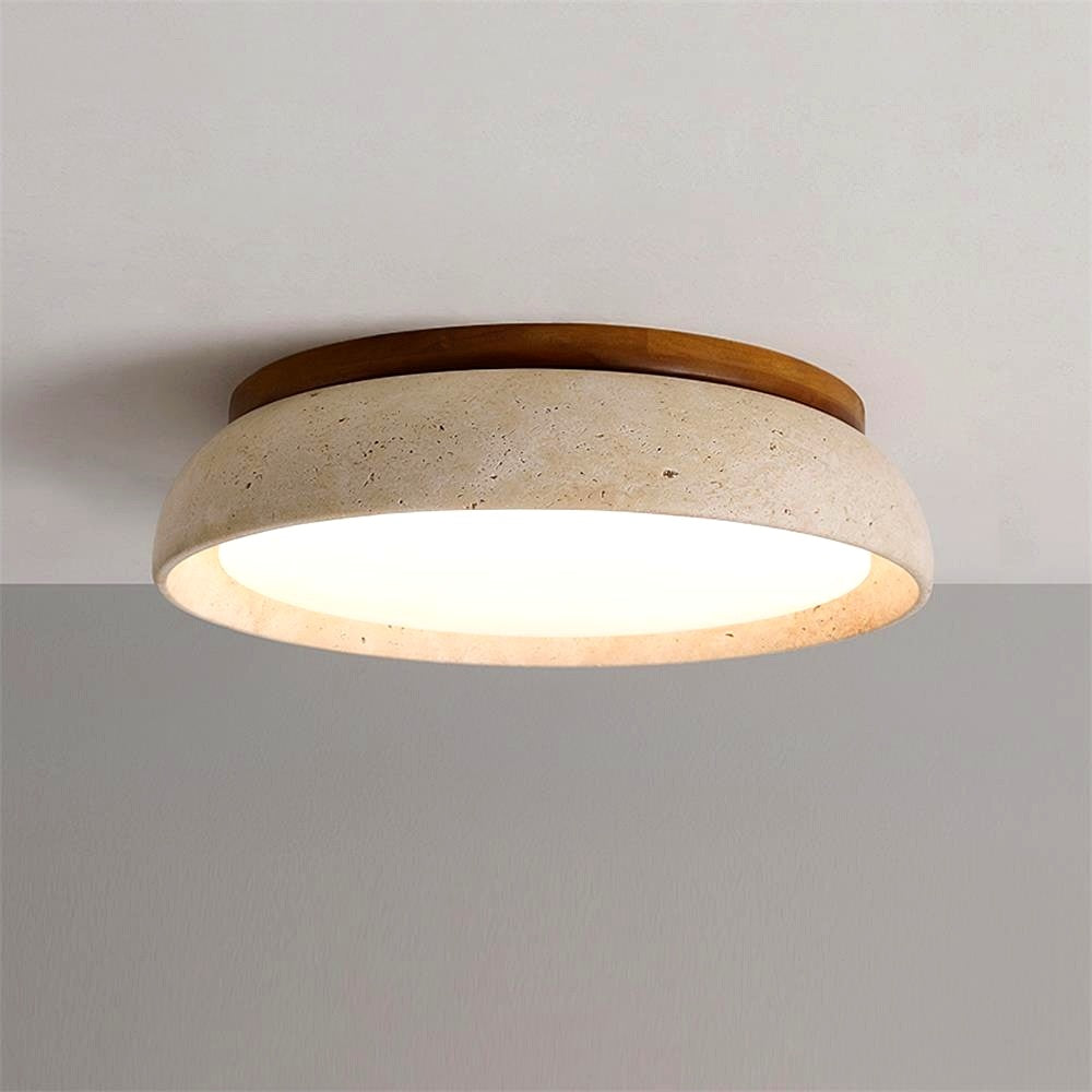 Plafonnier en Pierre Travertin Moderne Beige Métal Chambre - vue de profil