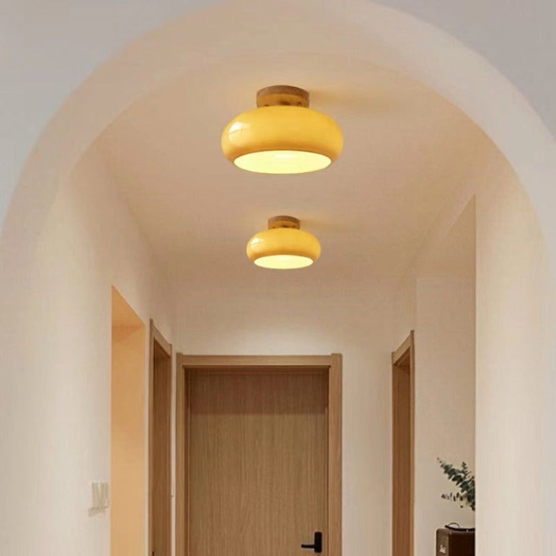 Plafonnier Encastré Minimaliste en Bois et Verre Jaune pour Salon - vue de face