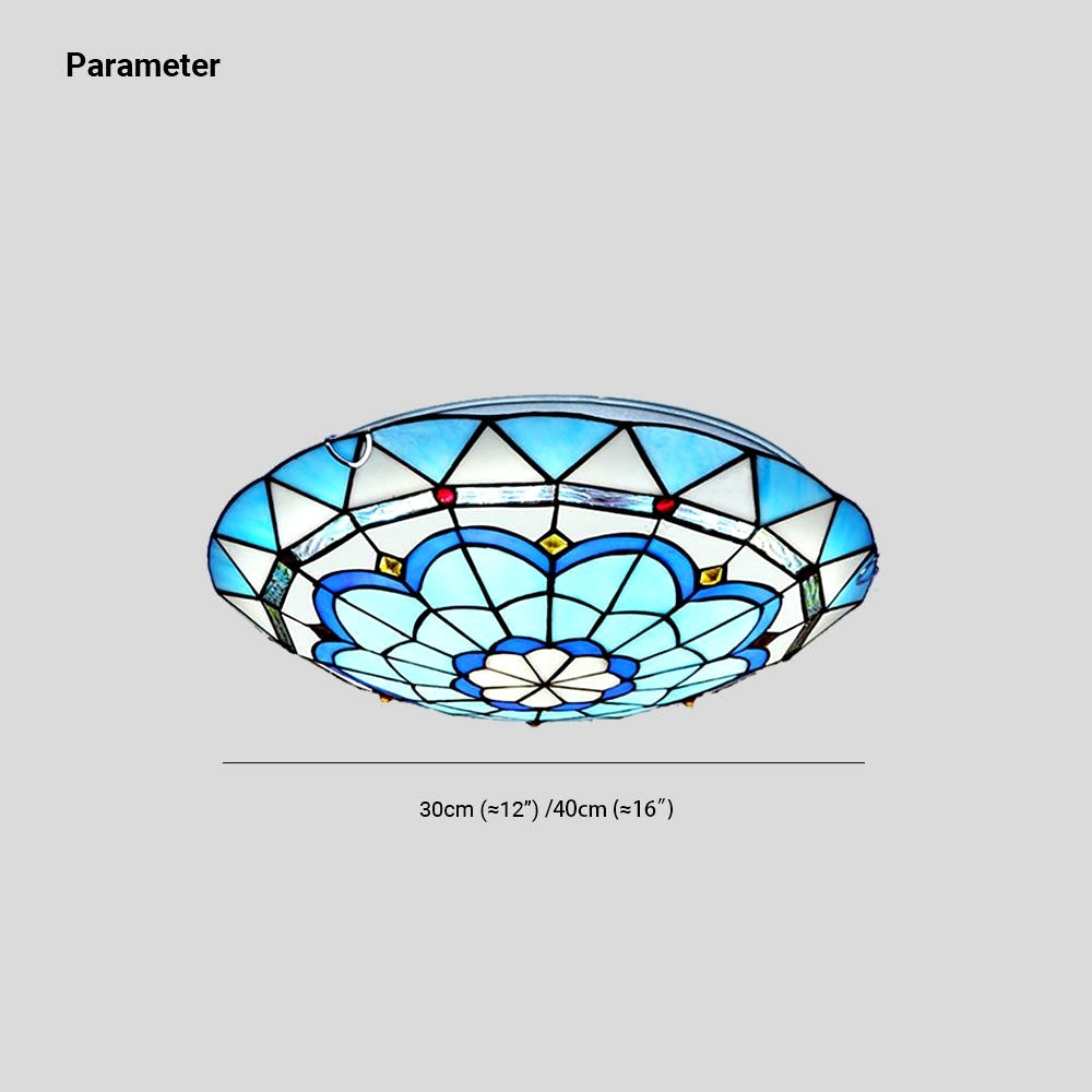 Plafonnier Tiffany en Verre Bleu Salon - vue en situation