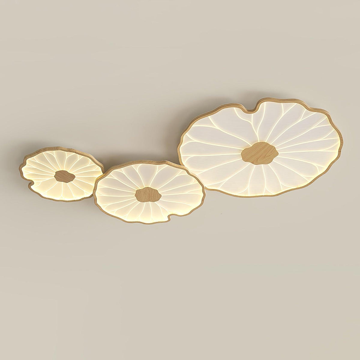 Plafonnier en Forme de Feuille de Lotus, Finition Bois Naturel