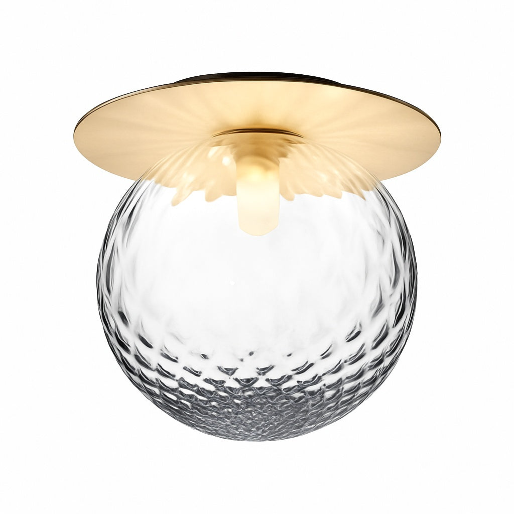 Plafonnier led design rond doré avec boule en verre - vue principale