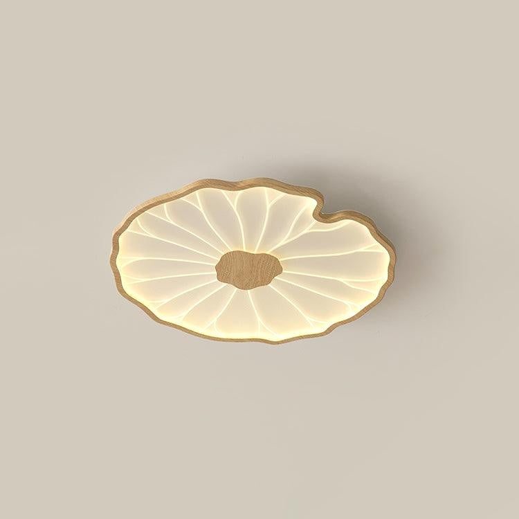 Plafonnier en forme de feuille de lotus, finition bois naturel, pour salon - vue d'ensemble