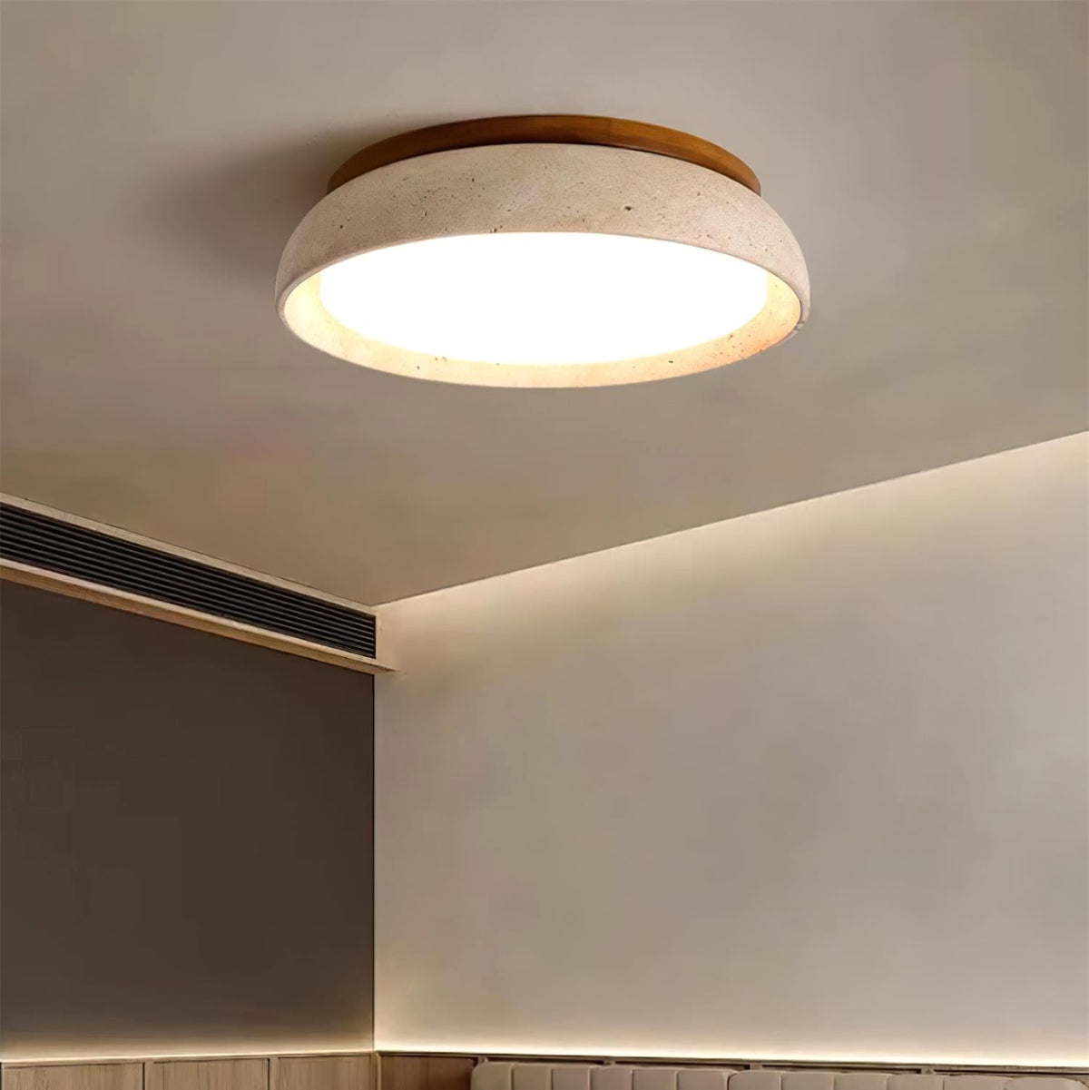 Plafonnier en Pierre Travertin Moderne Beige Métal Chambre - vue rapprochée