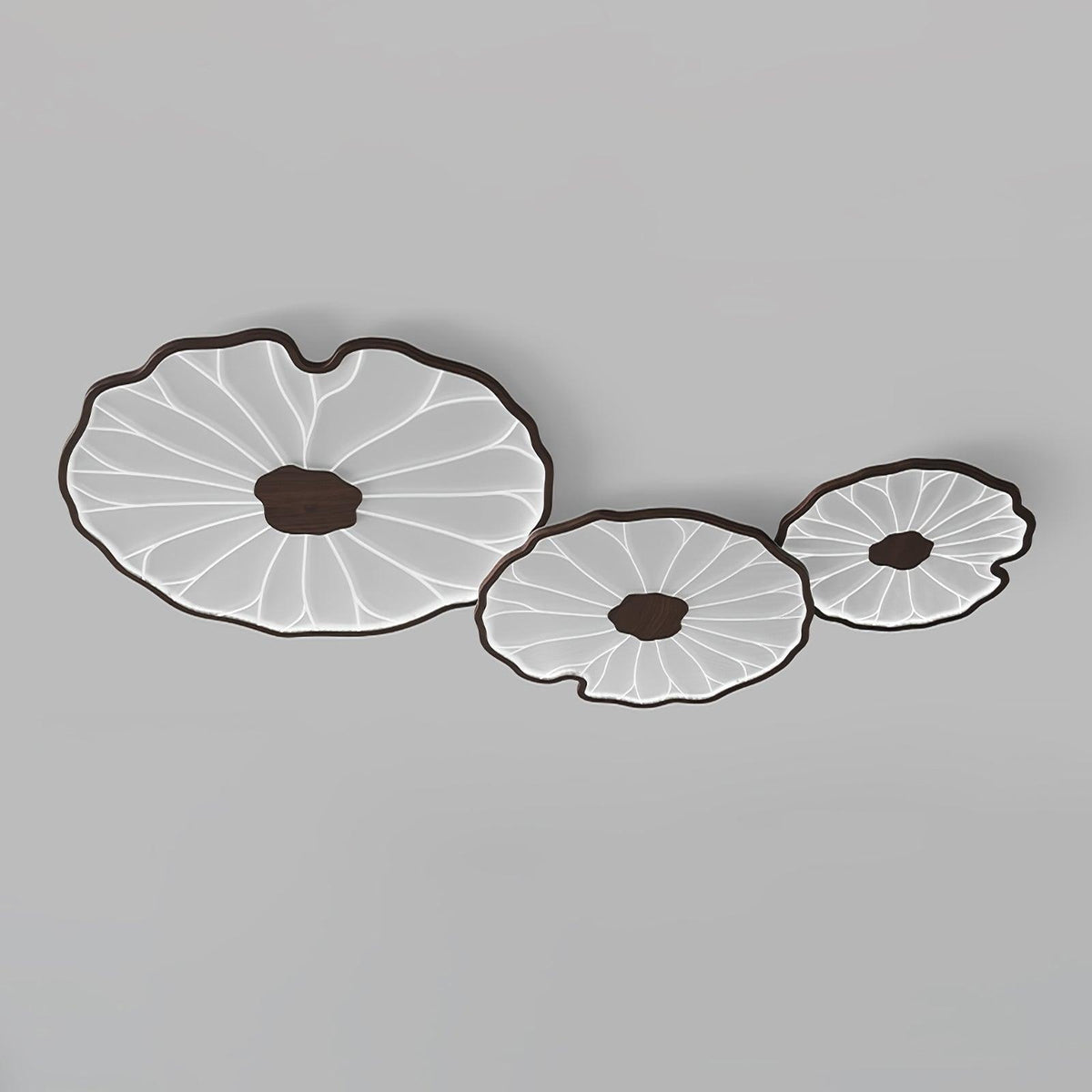 Plafonnier en forme de feuille de lotus, finition bois naturel, pour salon - vue rapprochée