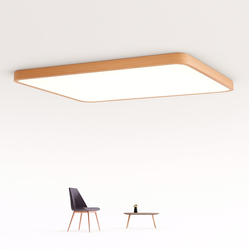 Plafonnier led rectangle à bordure arrondie en bois - vue de face