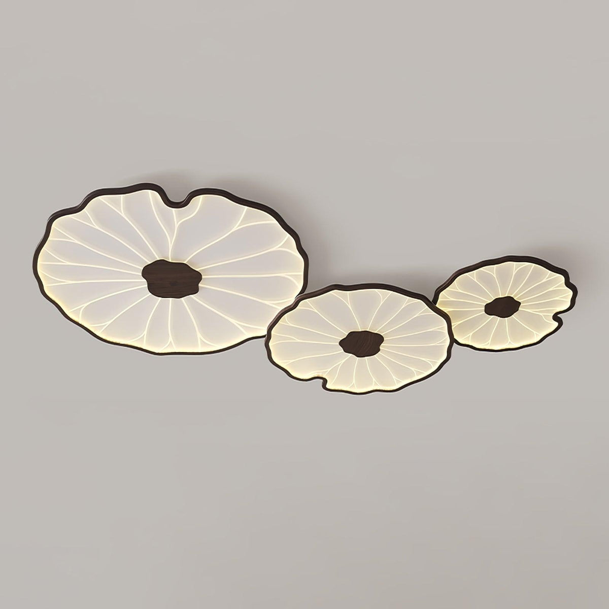Plafonnier en Forme de Feuille de Lotus, Finition Bois Naturel