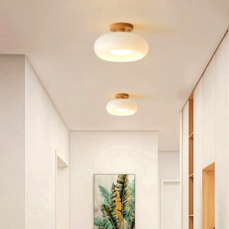 Plafonnier Encastré Minimaliste en Bois et Verre Jaune pour Salon - détail du design