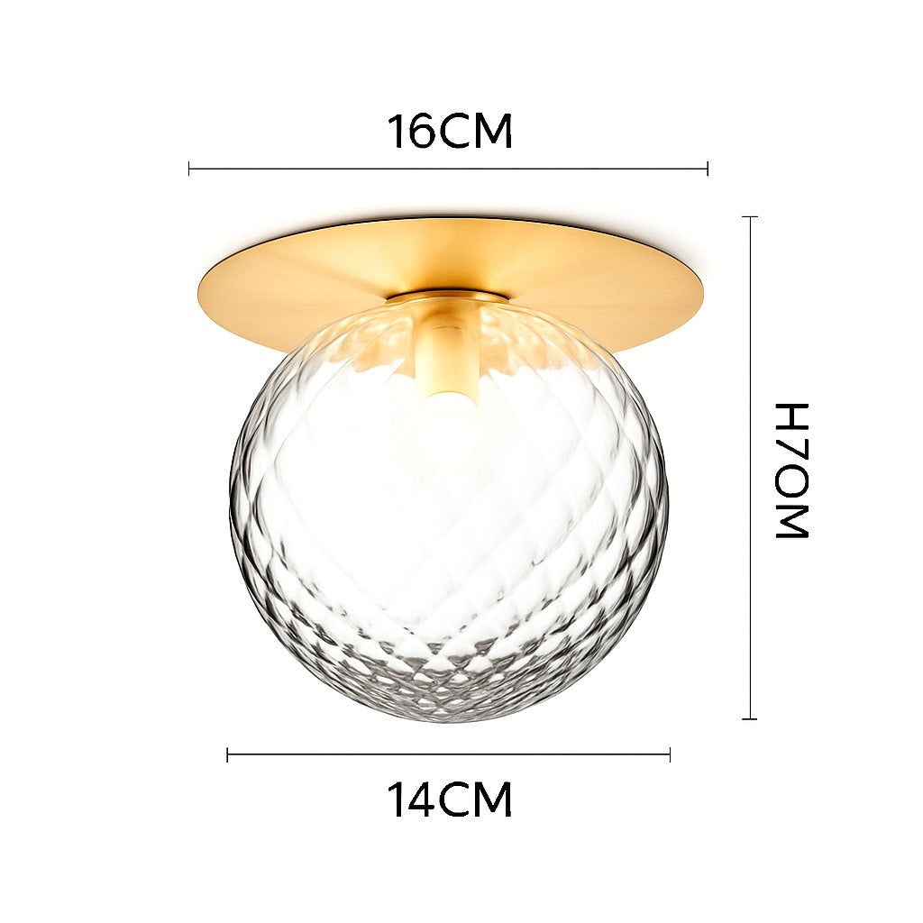 Plafonnier led design rond doré avec boule en verre porch - vue rapprochée