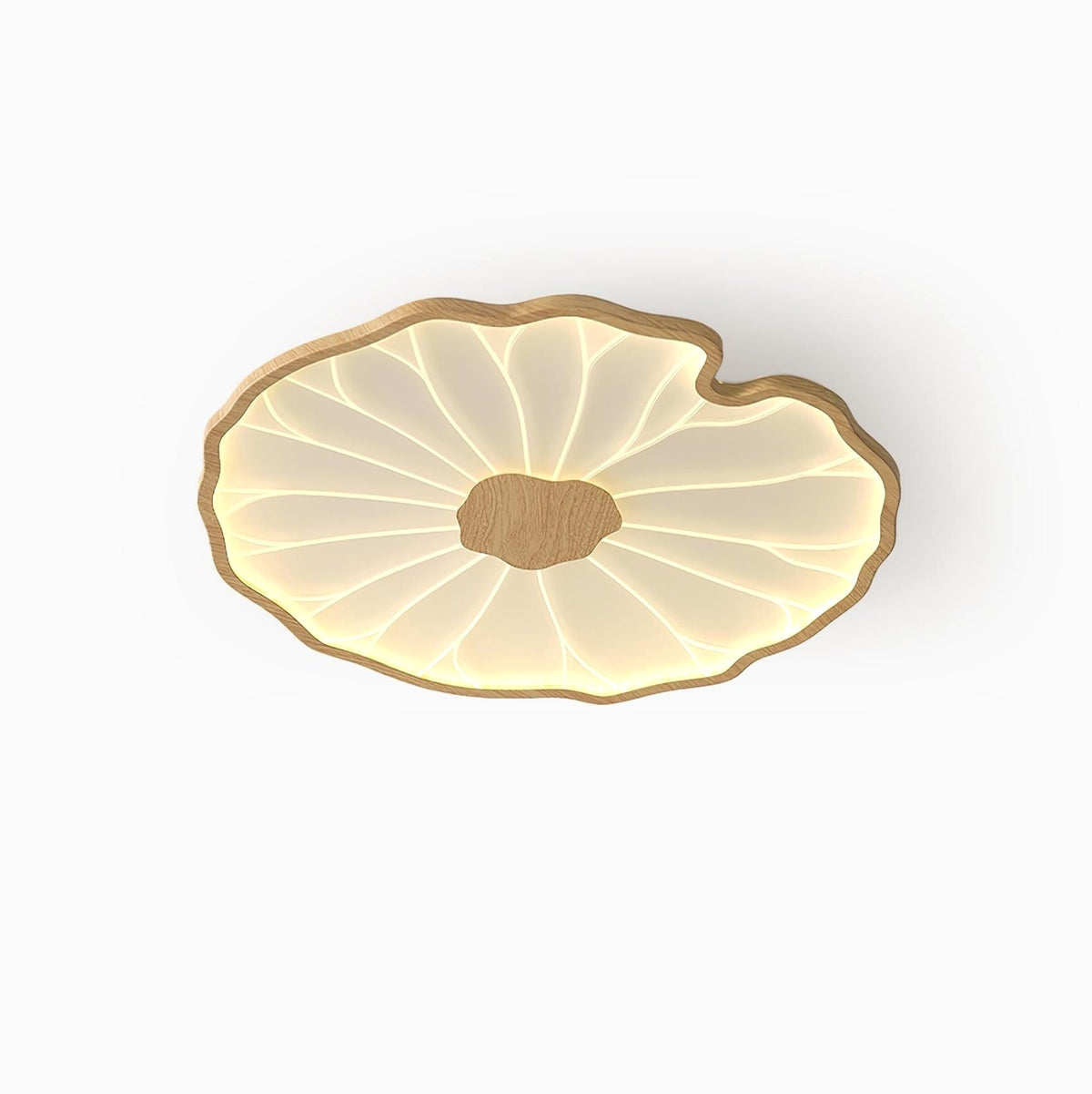 Plafonnier en Forme de Feuille de Lotus, Finition Bois Naturel