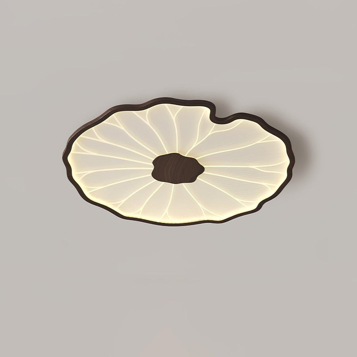 Plafonnier en Forme de Feuille de Lotus, Finition Bois Naturel