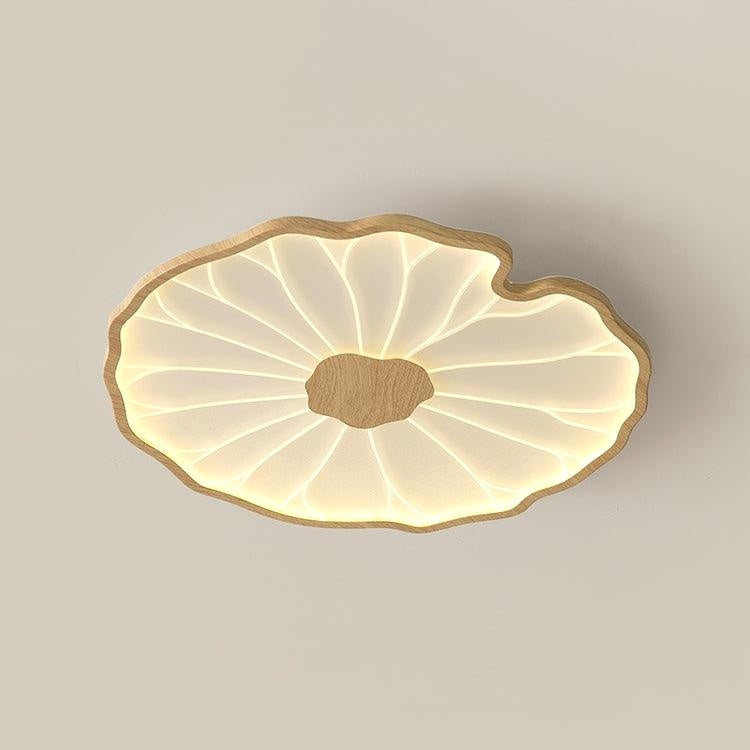 Plafonnier en Forme de Feuille de Lotus, Finition Bois Naturel
