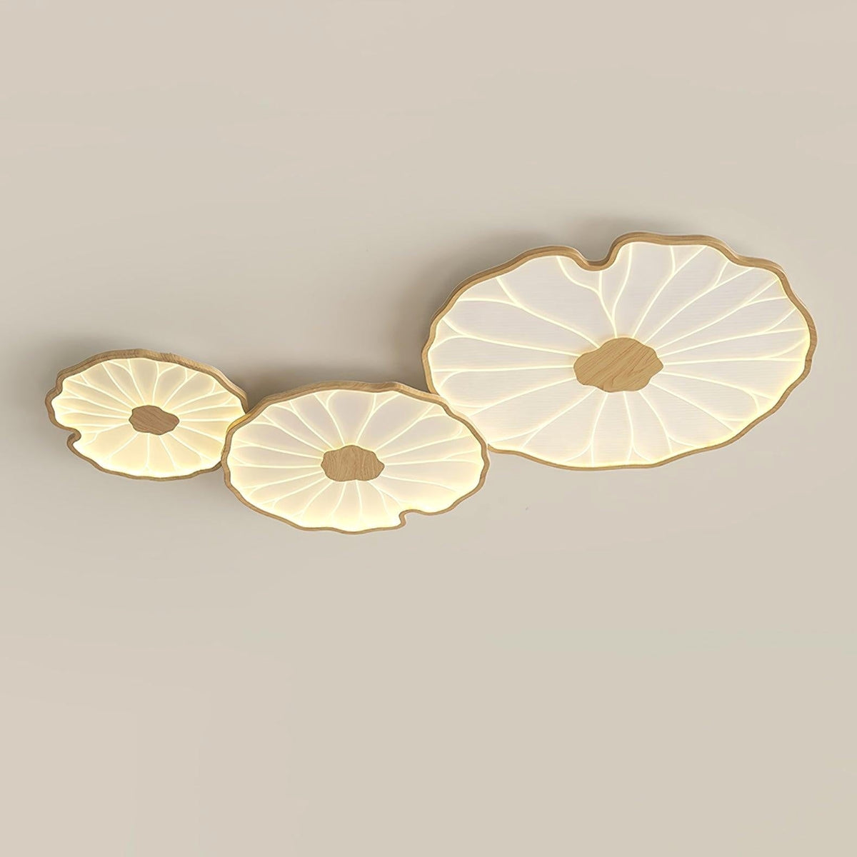 Plafonnier en Forme de Feuille de Lotus, Finition Bois Naturel