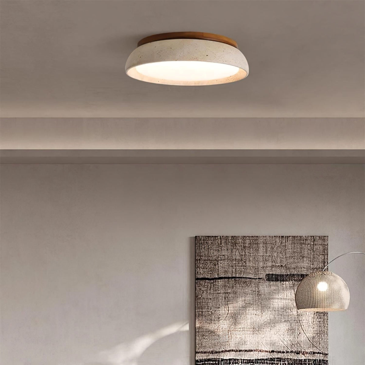 Plafonnier en Pierre Travertin Moderne Beige Métal Chambre - Photo 3