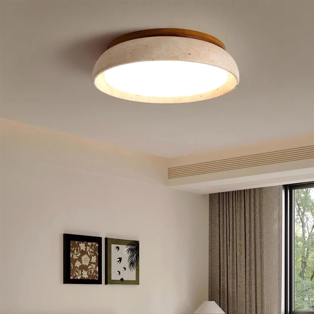 Plafonnier en Pierre Travertin Moderne Beige Métal Chambre - Photo 6