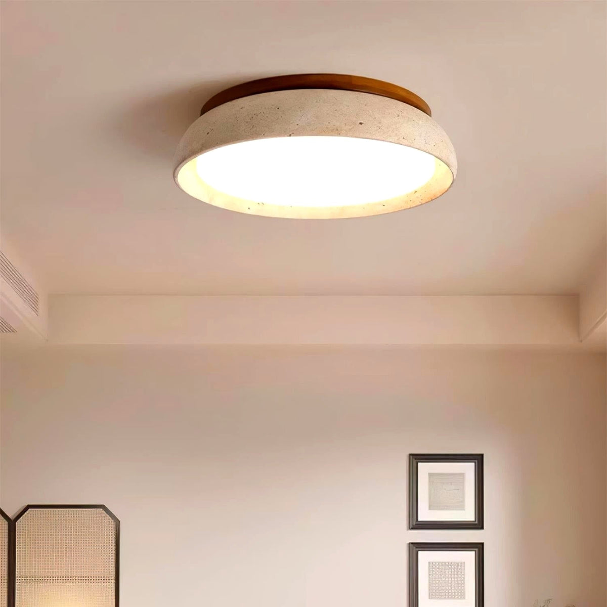 Plafonnier en Pierre Travertin Moderne Beige Métal Chambre - Photo 7