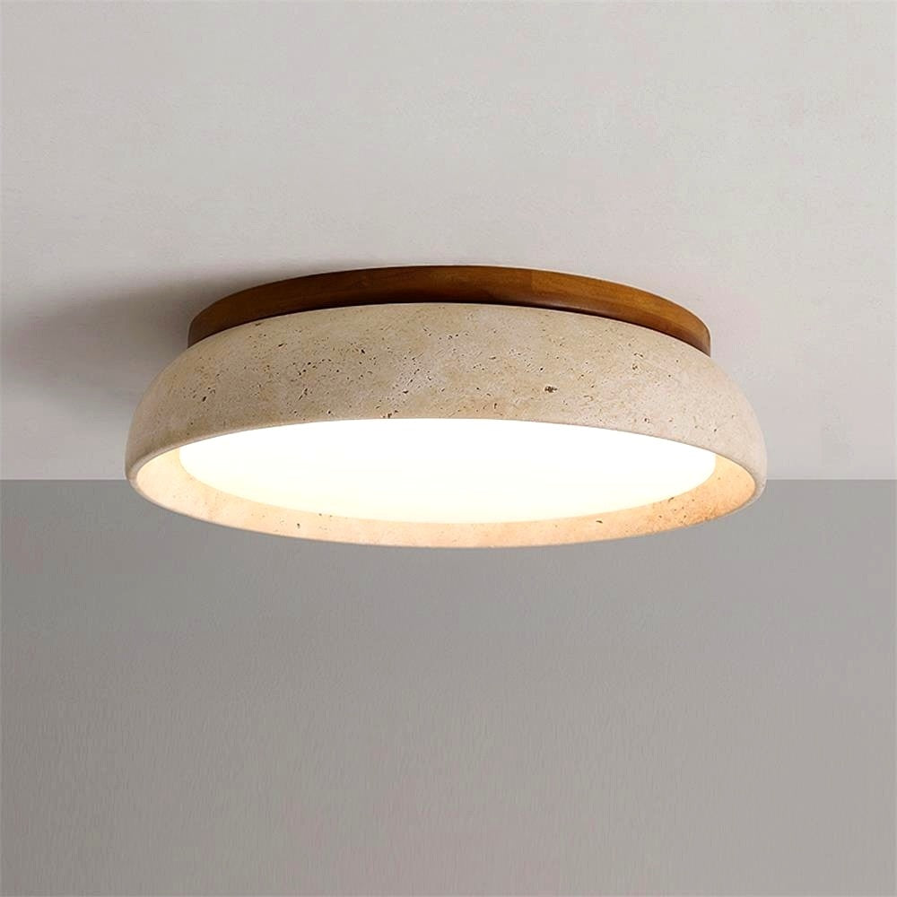 Plafonnier en Pierre Travertin Moderne Beige Métal Chambre - Photo 9